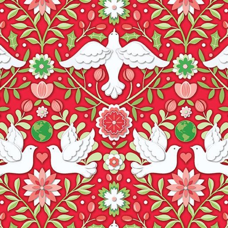 Peace on Earth Holiday Damask Ruby
