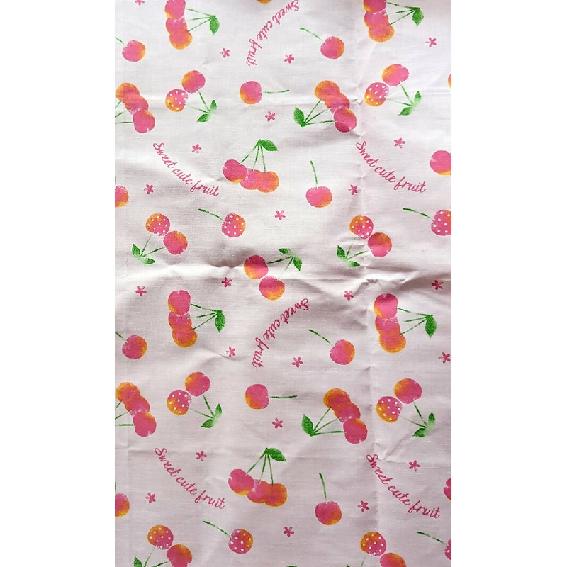 Pink Cherries Stiff Cotton Fabric In Light Pink (19X31.5 in)