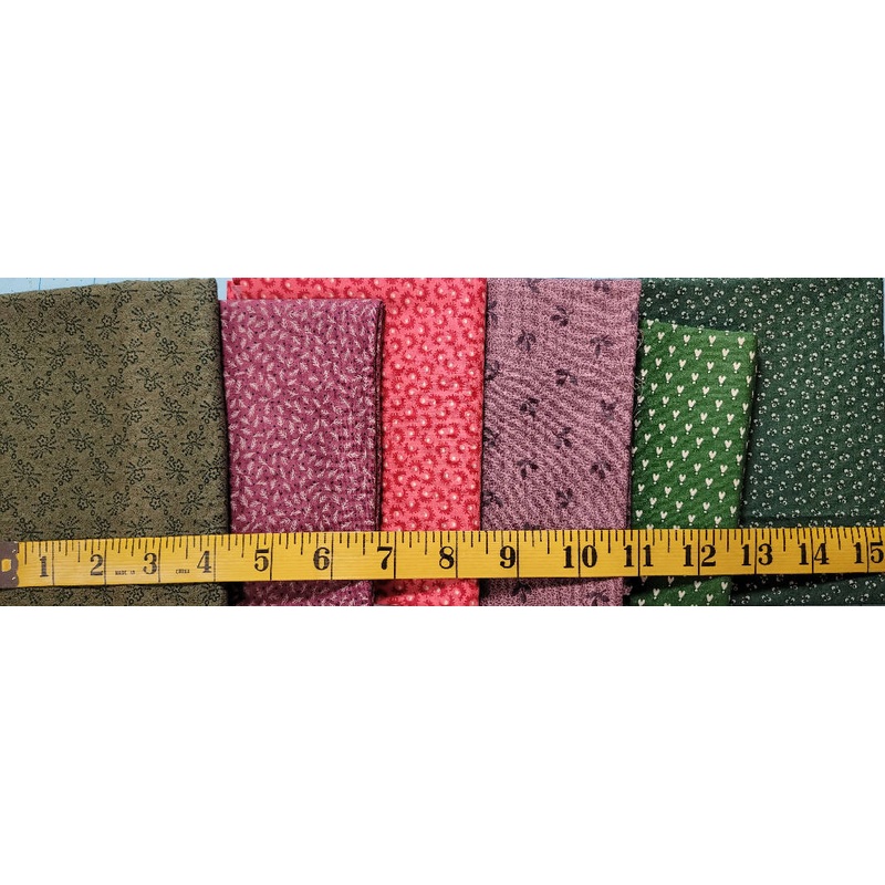 Pink, purple and green 1860s style quilting cotton bundle - 6 pieces, 1 1/2 yards