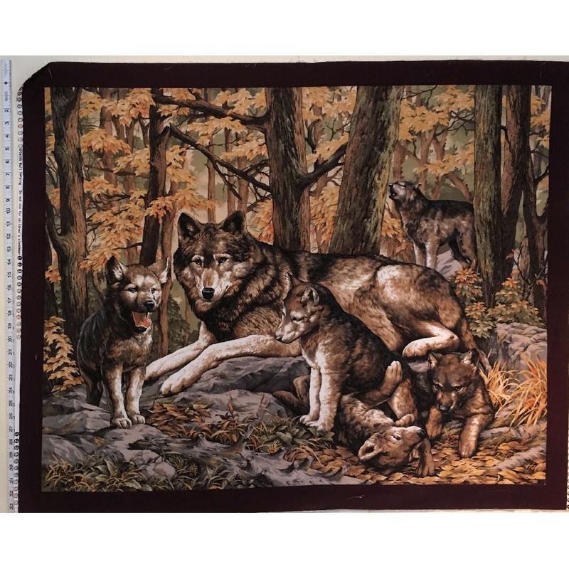 SOLD NOT AVAILABLE FABRIC Picture Panel Wolf Family in Fall #86