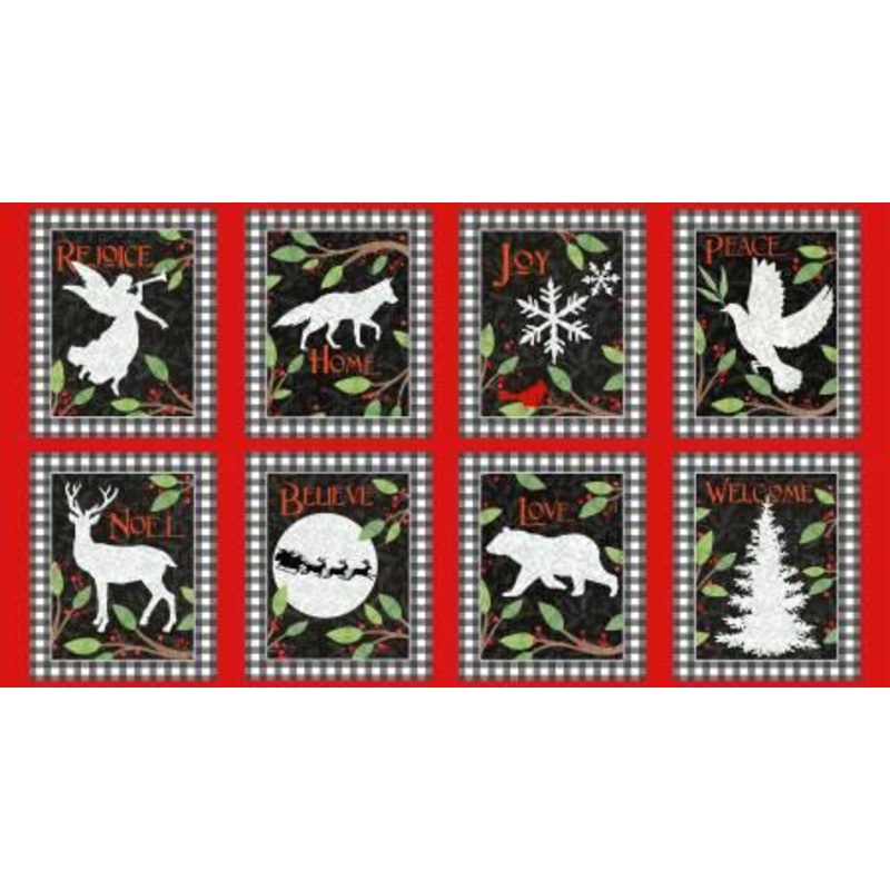 Red/Black Winter Elegance Block Panel Flannel