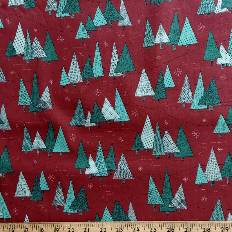Benartex Christmas Collection by Country Appliques Trees Red 3700 10