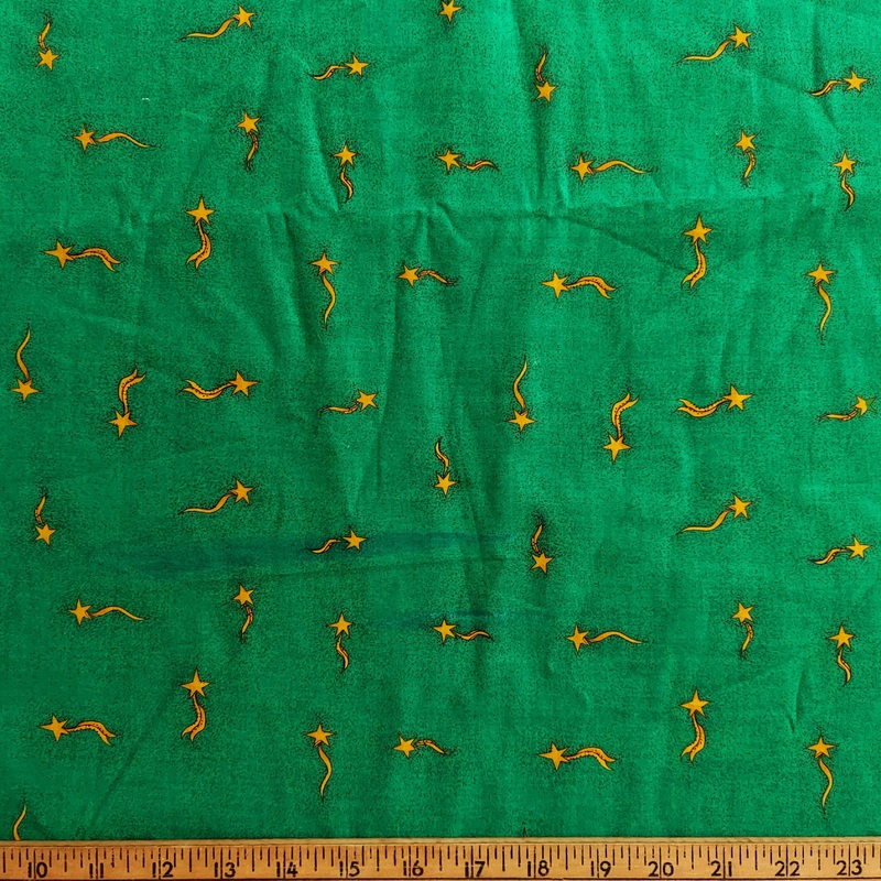 Pinnacle Fabrics NDanger Gold Shooting Stars on Green