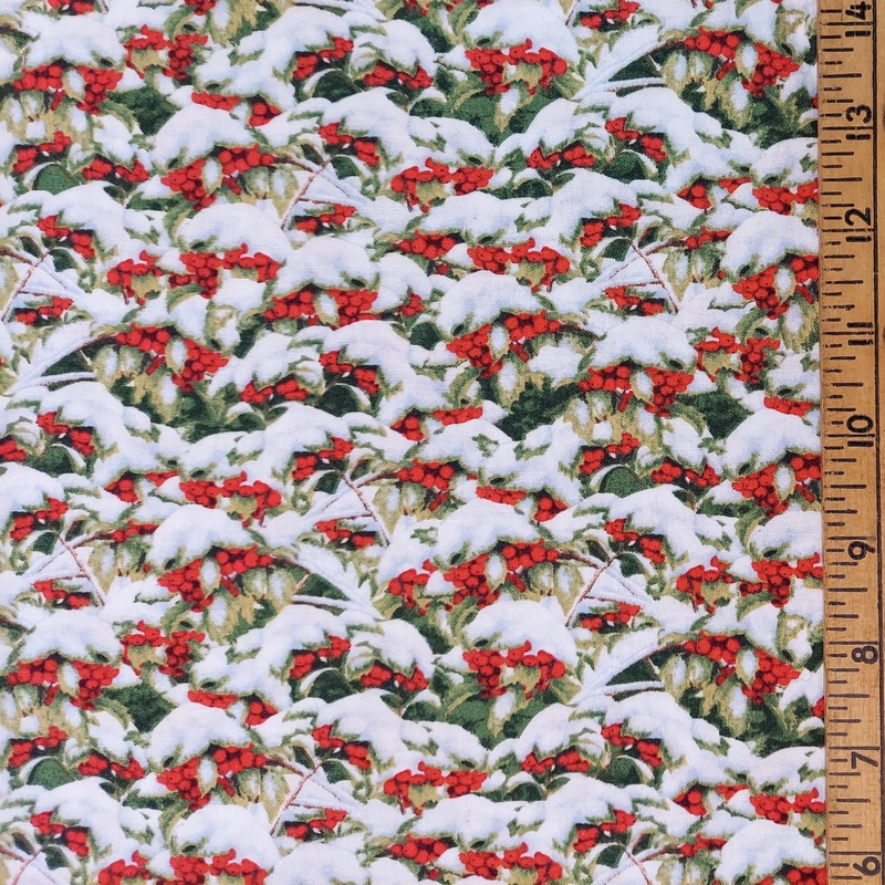 Wilmington Prints Snowy Berries "Quiet Bunny & Noisy Puppy" Co: GREEN 713