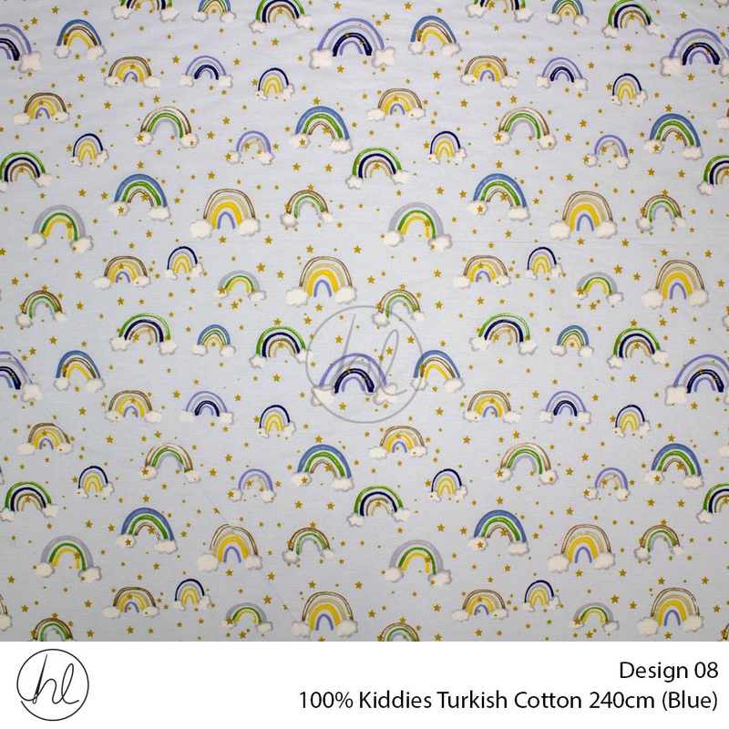 100% Kiddies Turkish Cotton Design 08 240cm Per M Blue