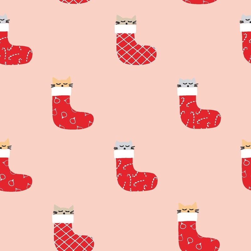 Dear Stella Christmas Darlings Kittens in Red Stockings Peach