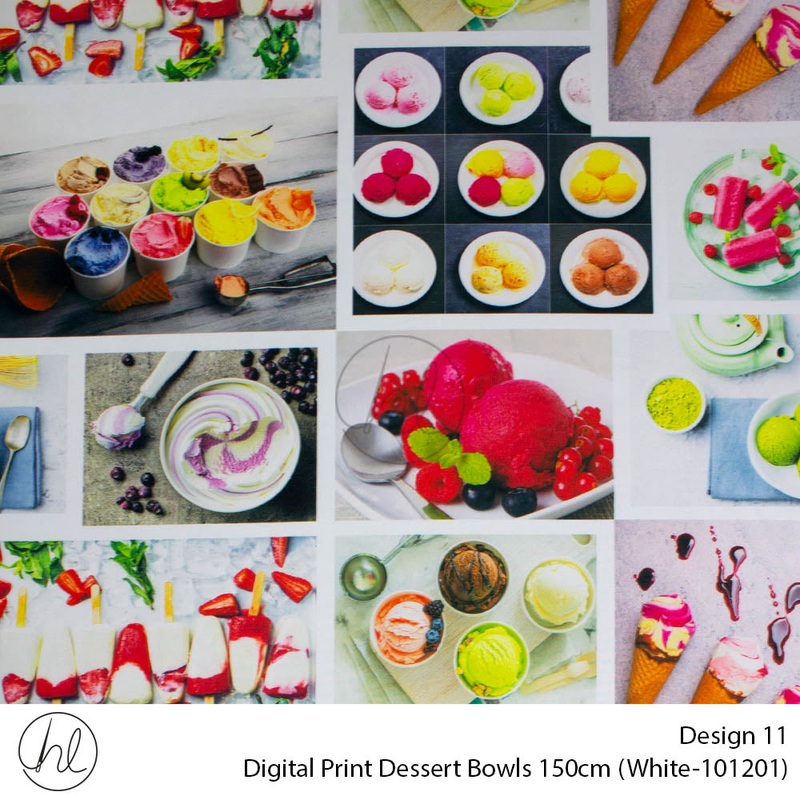 Digital Print Dessert Bowls Fabric Design 11 150cm Per m White