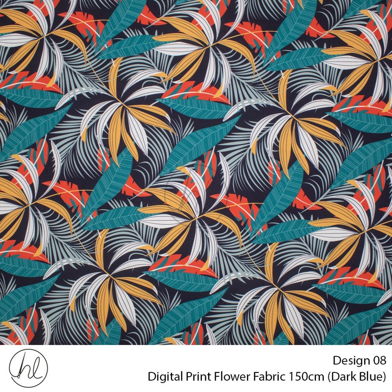 Digital Print Flower Fabric Design 08 150cm Per m Dark Blue