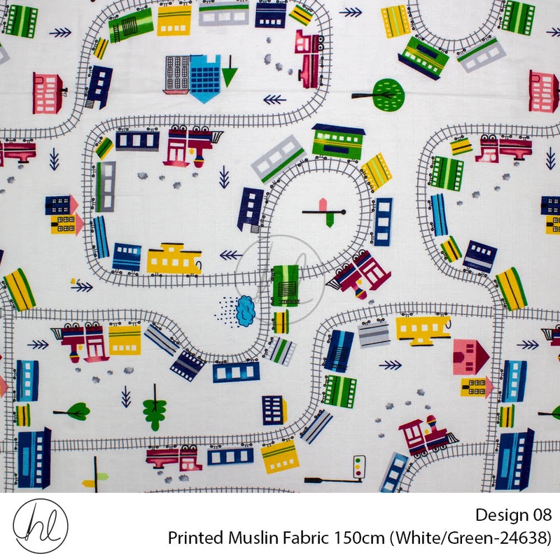 Printed Muslin Design 08 150cm Per/m White/Green