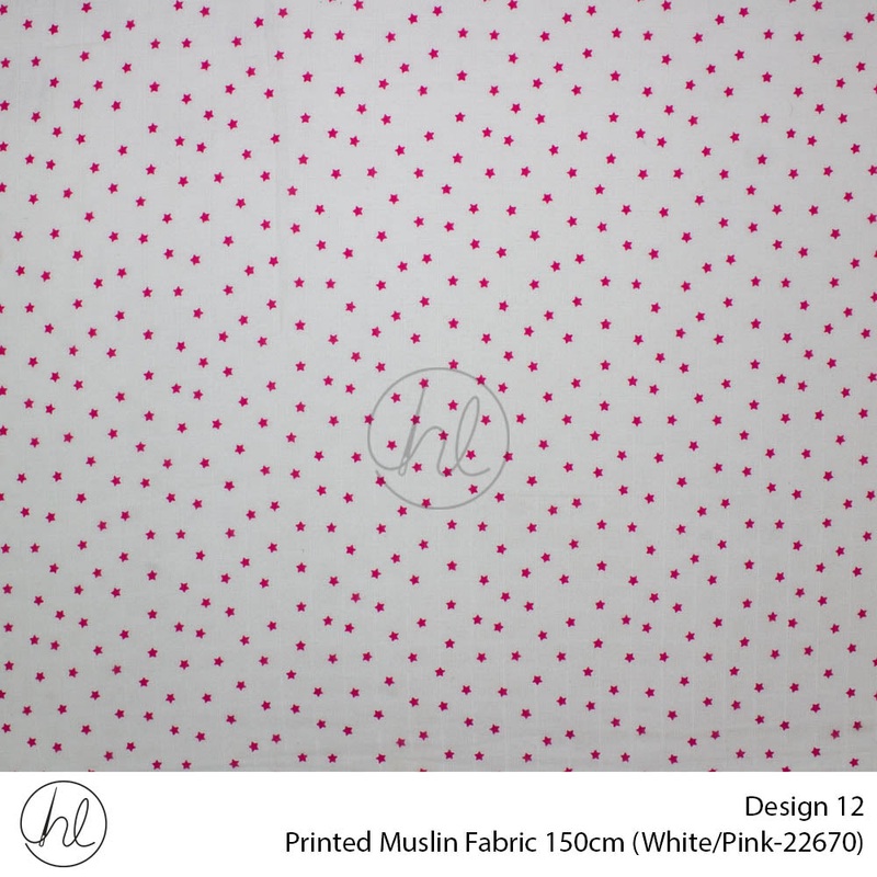 Printed Muslin Design 12 150cm Per/m White/Pink