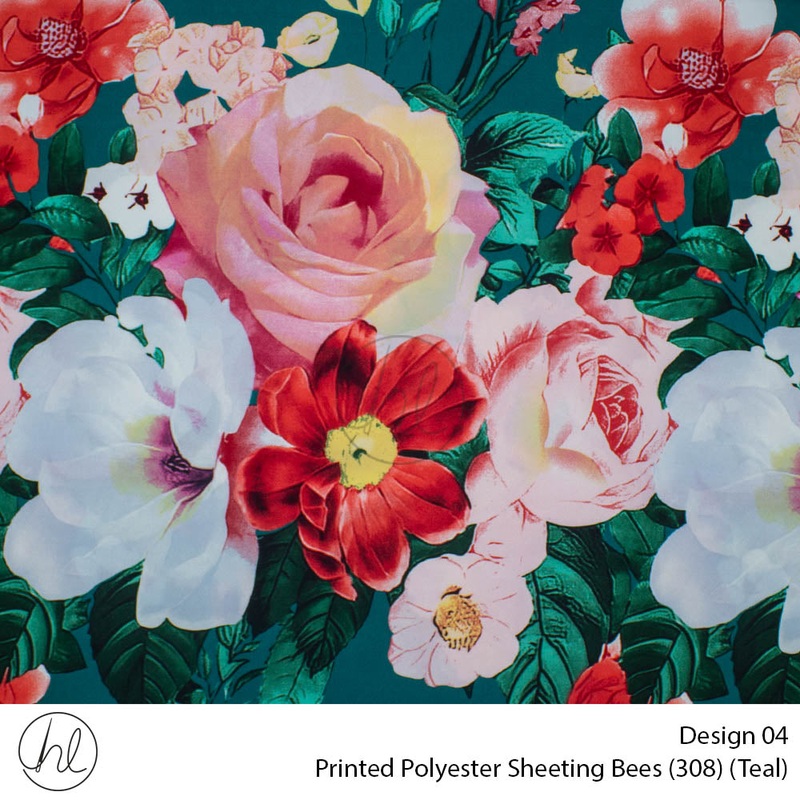 Printed Polyester Sheeting 240cm Bees Teal Per m