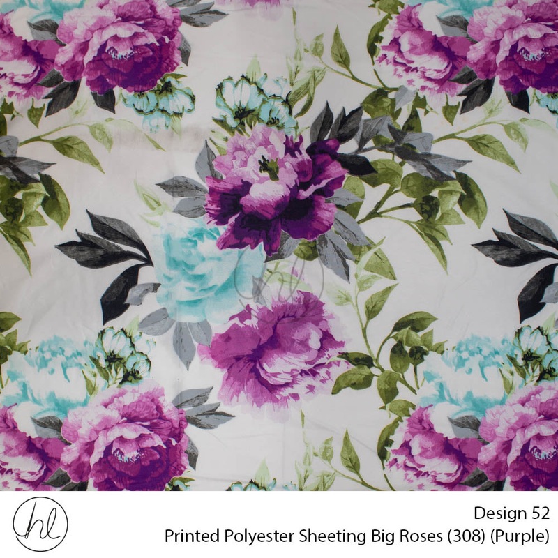 Printed Polyester Sheeting 240cm Big Roses Purple Per m