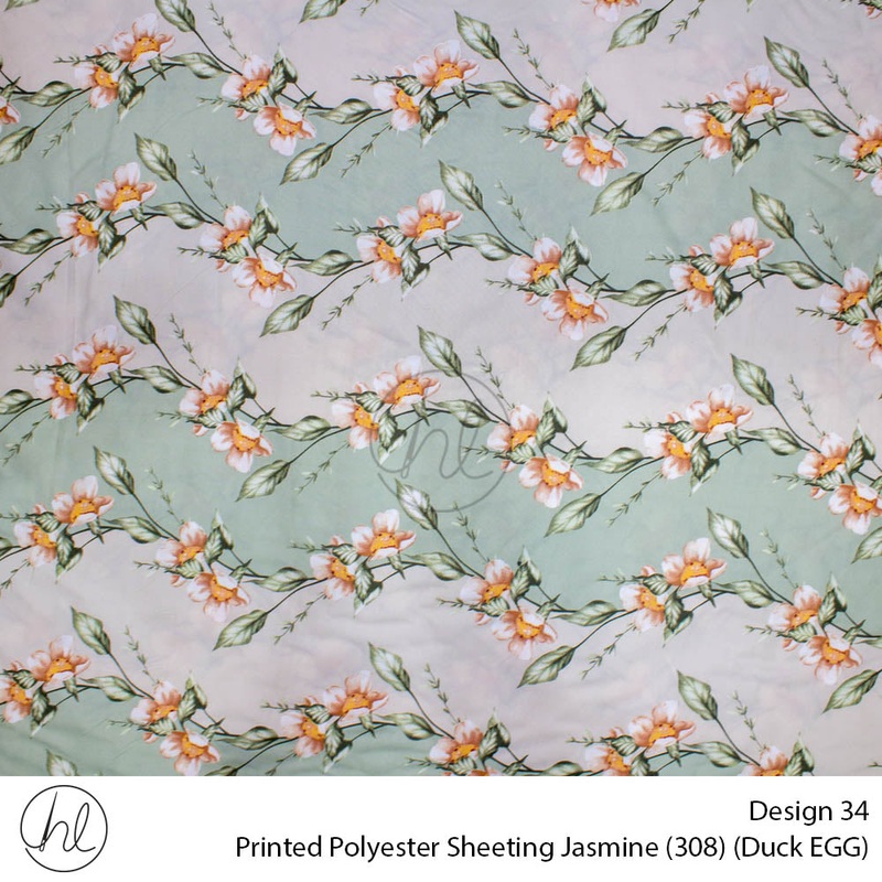 Printed Polyester Sheeting 240cm Jasmine Duck Egg Per m