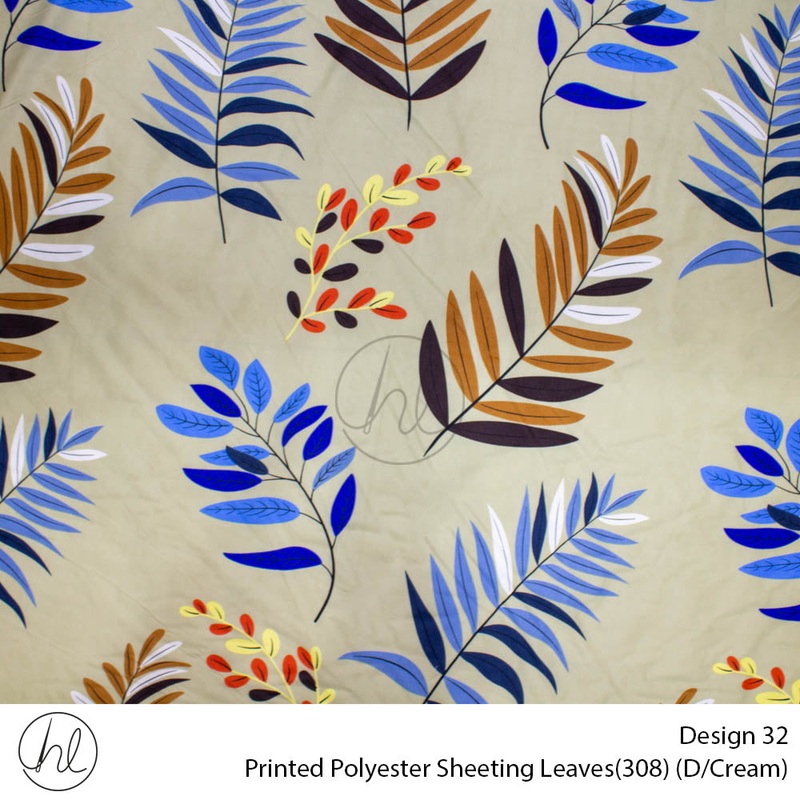 Printed Polyester Sheeting 240cm Leaves Dark Cream Per m