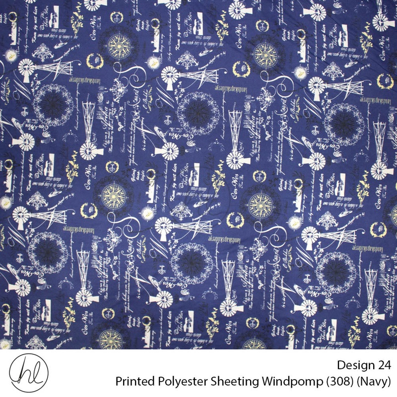 Printed Polyester Sheeting 240cm Windpomp Navy Per m