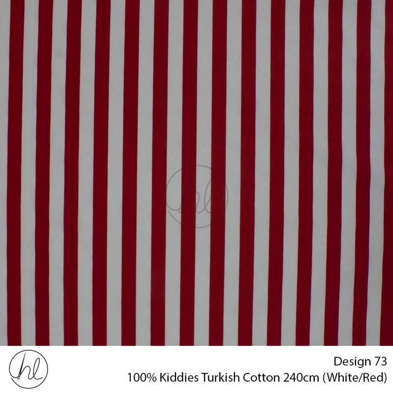 100% Kiddies Turkish Cotton Big Stripe 240cm Per M White/Red