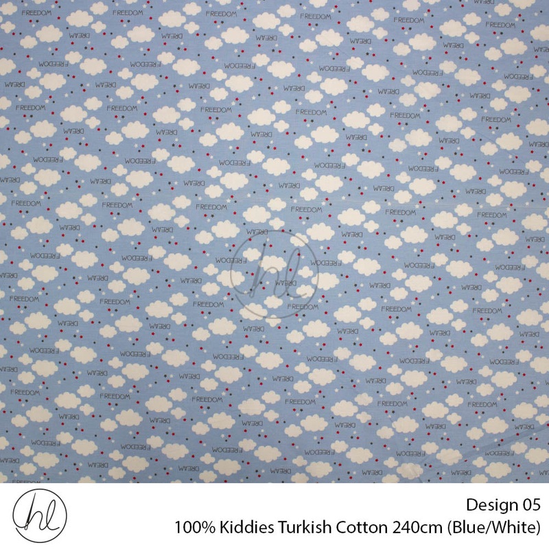 100% Kiddies Turkish Cotton Design 05 240cm Per M Blue/White