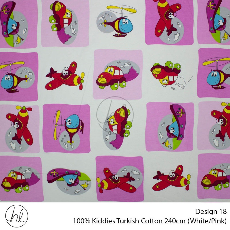 100% Kiddies Turkish Cotton Design 18 240cm Per M White/Pink