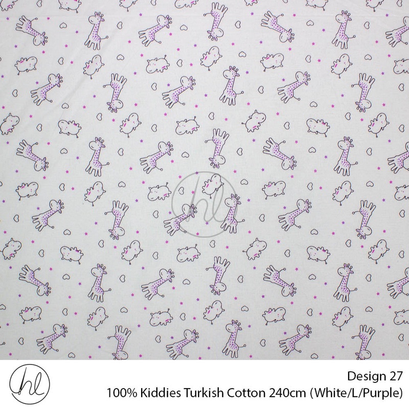 100% Kiddies Turkish Cotton Design 27 240cm Per M White/Light Purple