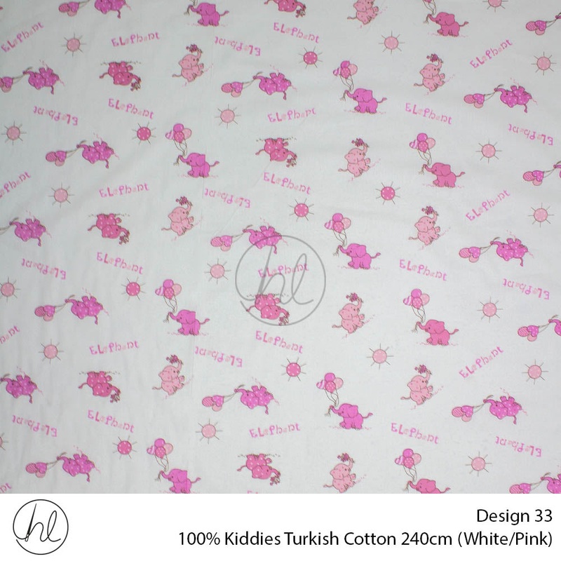 100% Kiddies Turkish Cotton Design 33 240cm Per M White/Pink