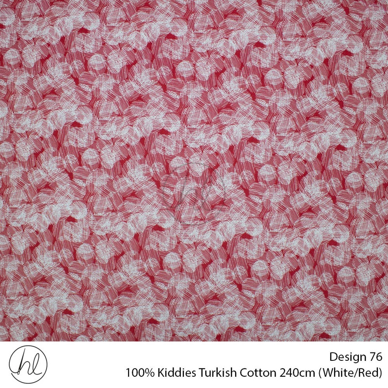 100% Kiddies Turkish Cotton Design 76 240cm Per M White/Red