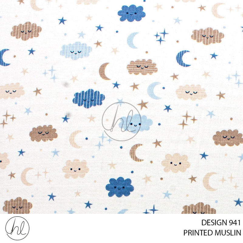 MUSLIN PRT CLOUD BLUE/WHITE ROLL ROLL 001