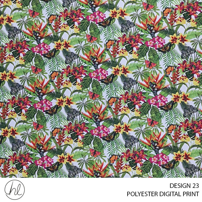 POLYESTER DIGITAL PRINT DESIGN 23 150CM PER M BUTTERFLY