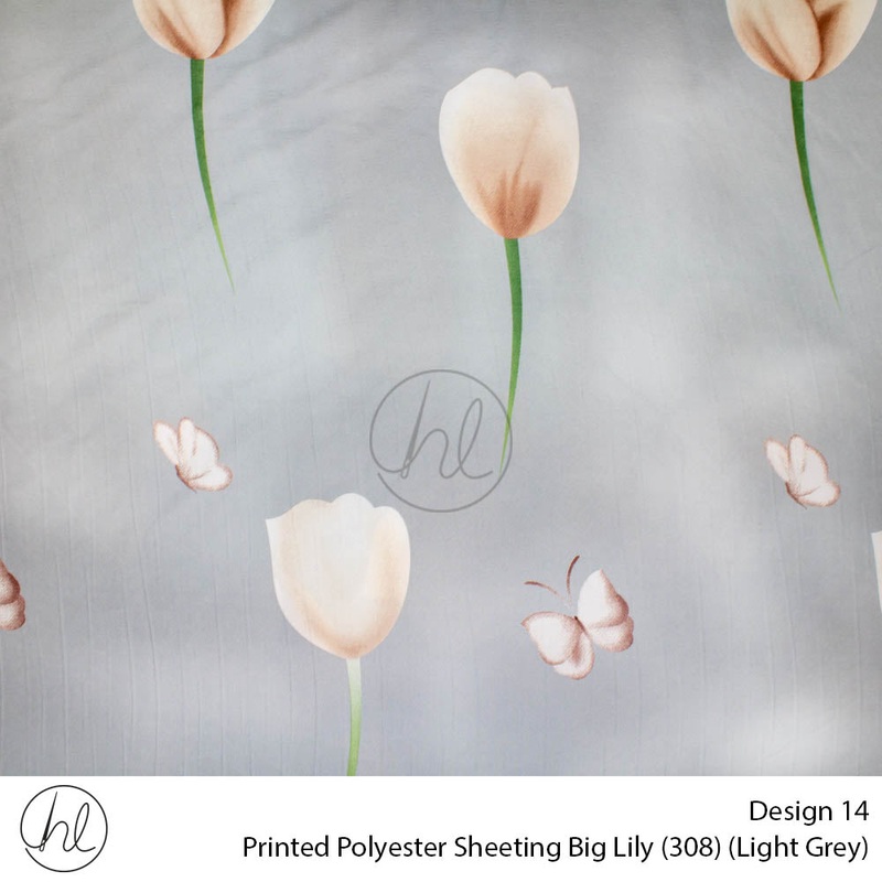 Printed Polyester Sheeting 240cm Big Lily Light Grey Per m