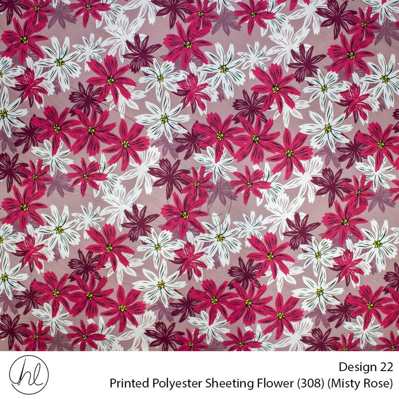 Printed Polyester Sheeting 240cm Flower Misty Rose Per m
