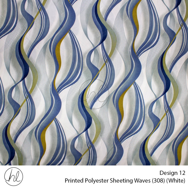 Printed Polyester Sheeting 240cm Waves White Per m