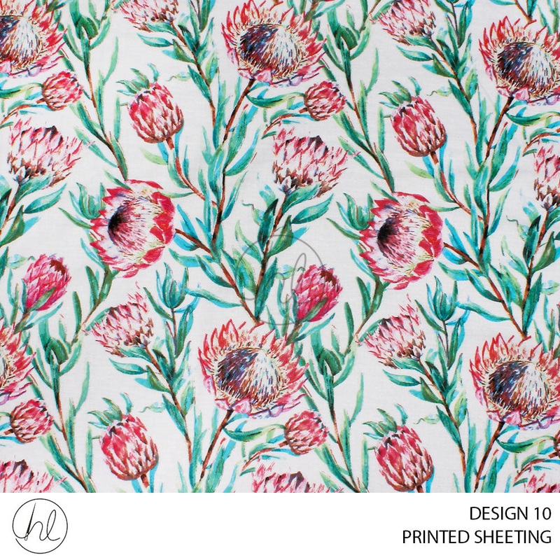 PRINTED SHEETING PROTEA DESIGN 10 WHITE  240CM PER M