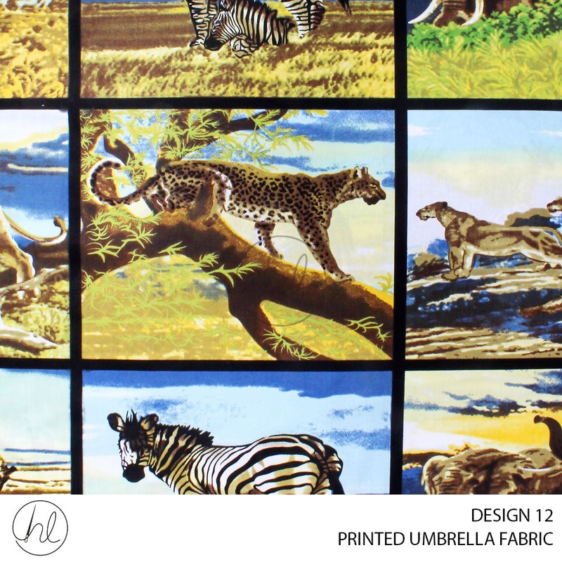 PRINTED UMBRELLA FABRIC AFRICAN WILDLIFE DESIGN 12 GREEN 235CM PER M