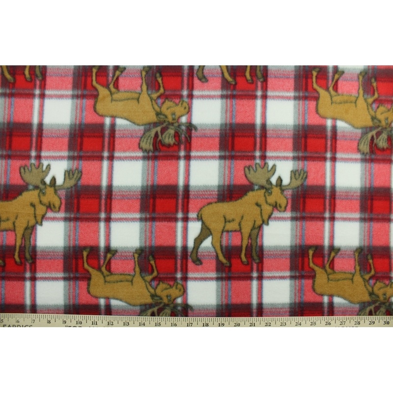 Printed Fleece Elk Plaid in Red