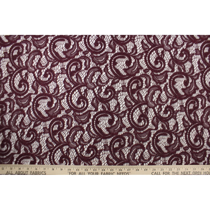 Stretch Lace Fabric in Metallic Plum