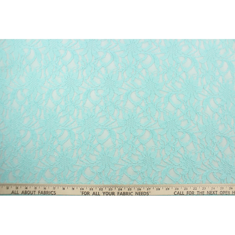 Stretch Lace Fabric in Soft Cyan
