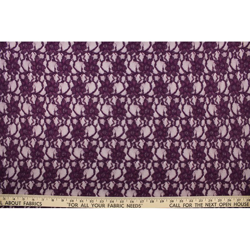 Woven Floral Lace Fabric in Purple Passion