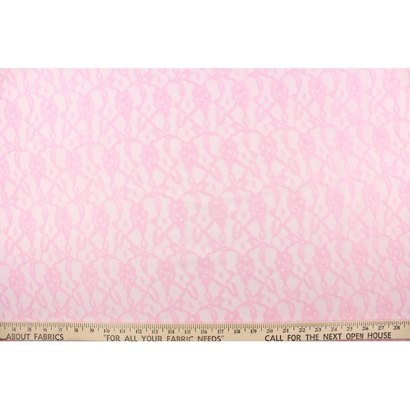 Woven Floral Lace Fabric in Stem in Pink