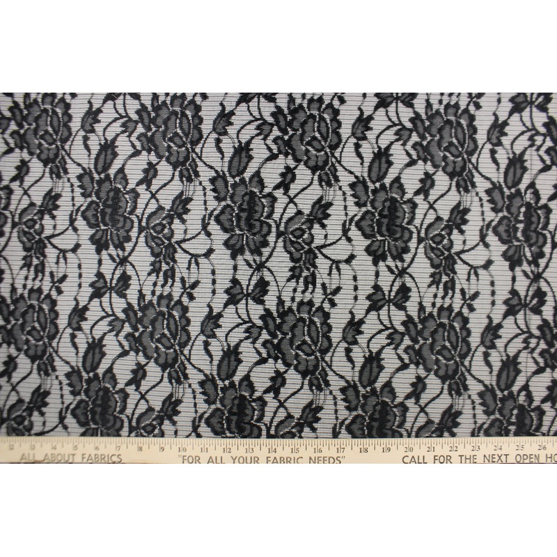 Lace Floral Fabric in Black