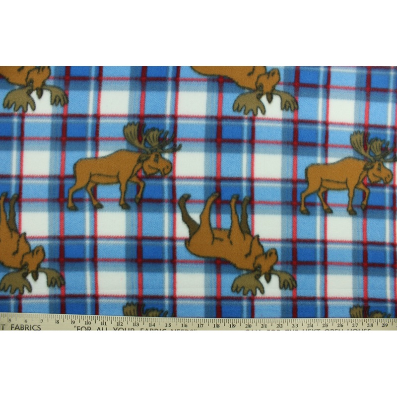 Printed Fleece Elk Plaid in Blue
