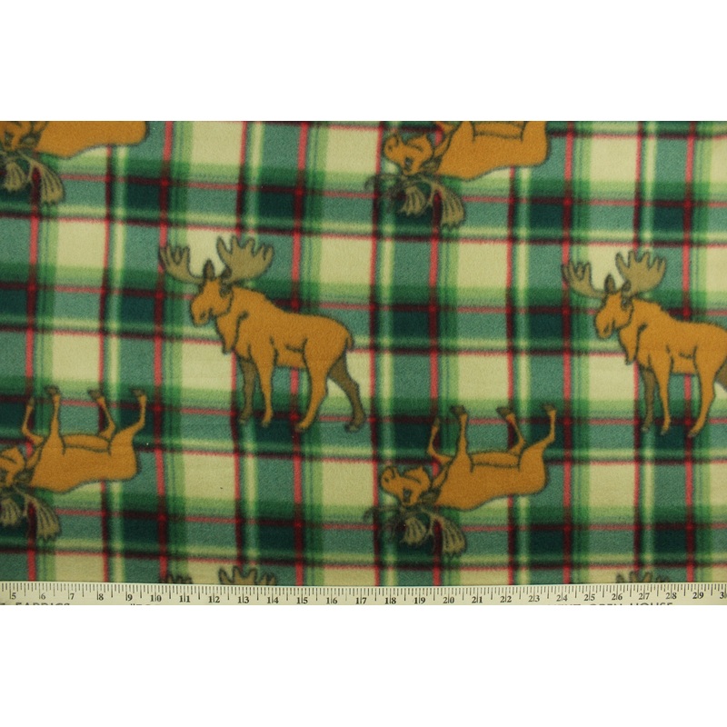 Printed Fleece Elk Plaid in Hunter