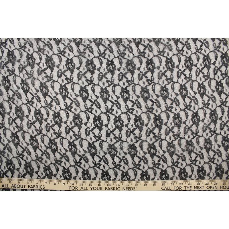 Woven Floral Lace Fabric in Black