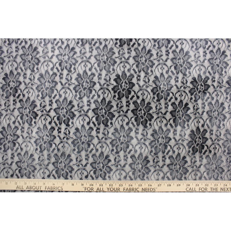 Woven Floral Lace Fabric in Gray