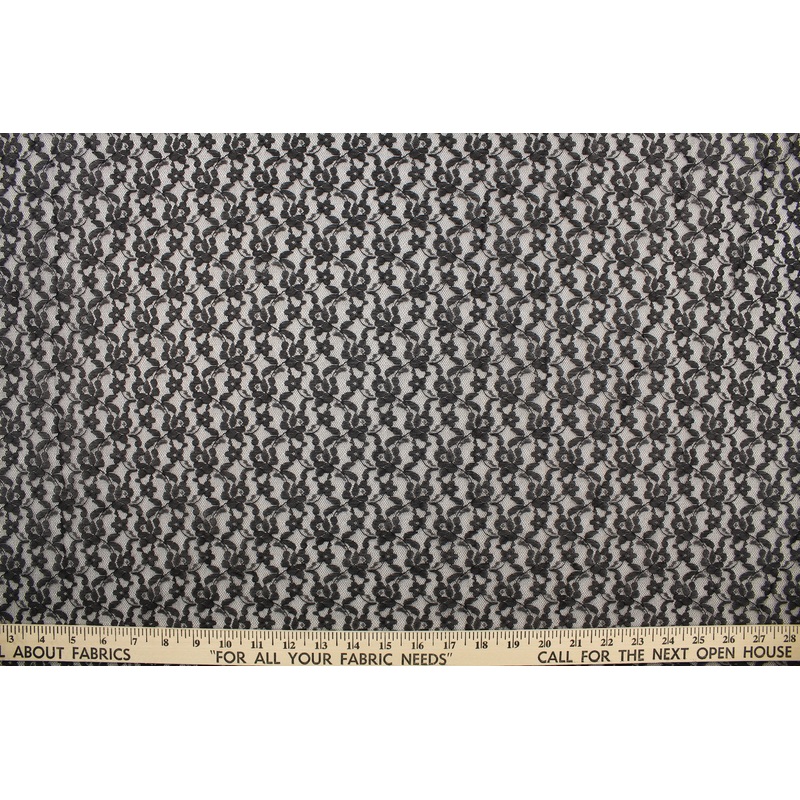 Woven Lace Floral Fabric in Petite Black Flower