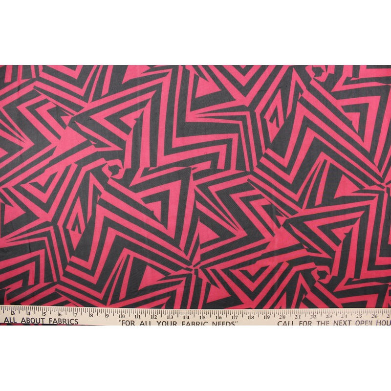 Red Prism Abstract Chiffon Fabric in Red and Black