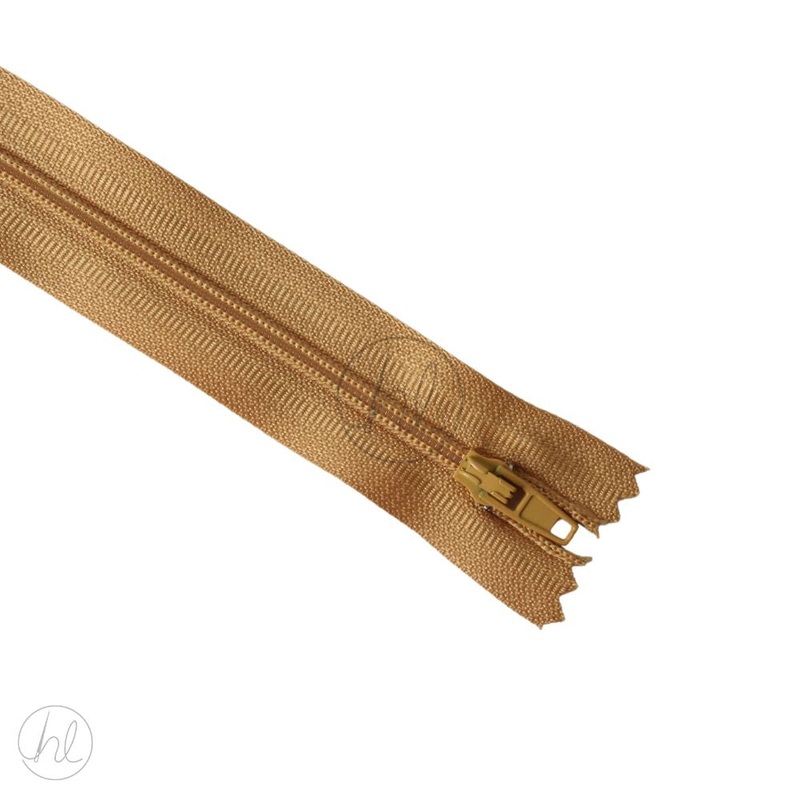 NYLON DRESS ZIPS MUSTARD GOLD 20CM