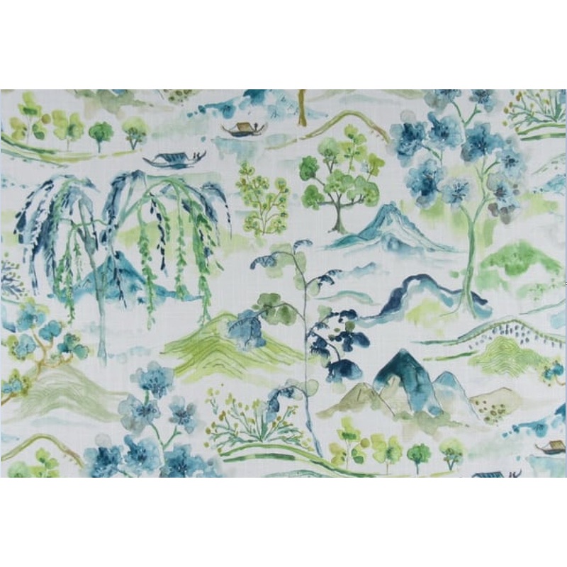 Belle Maison Willa Chinoiserie Toile Fabric in Seafoam