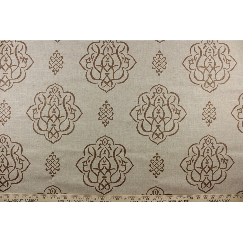 Medallion Damask Fabric in Umber Bronze by Vern Yip