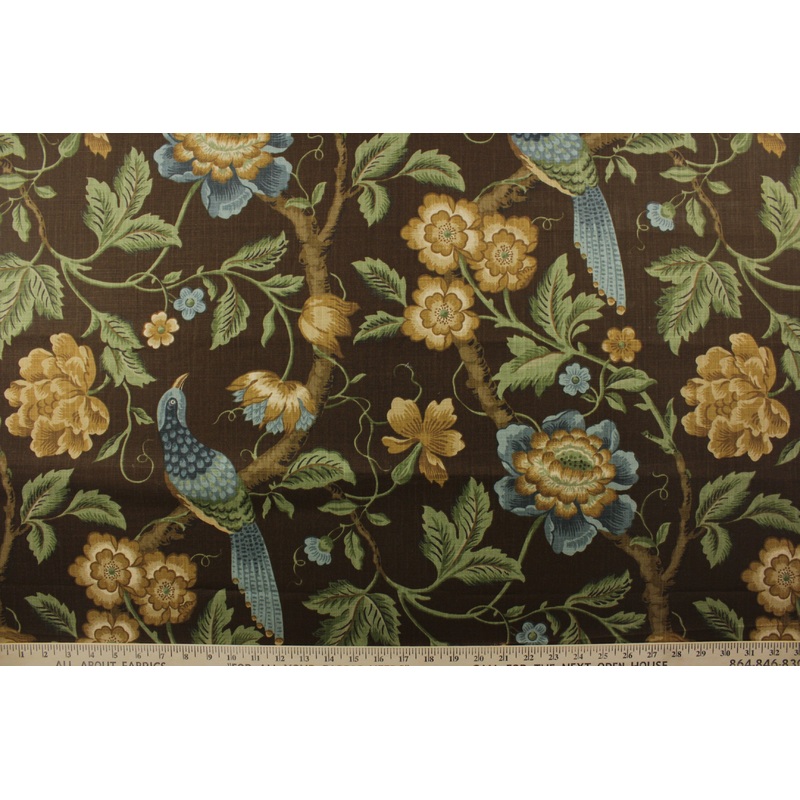 Robert Allen@ Peony Call Floral Birds Fabric in Tourmaline