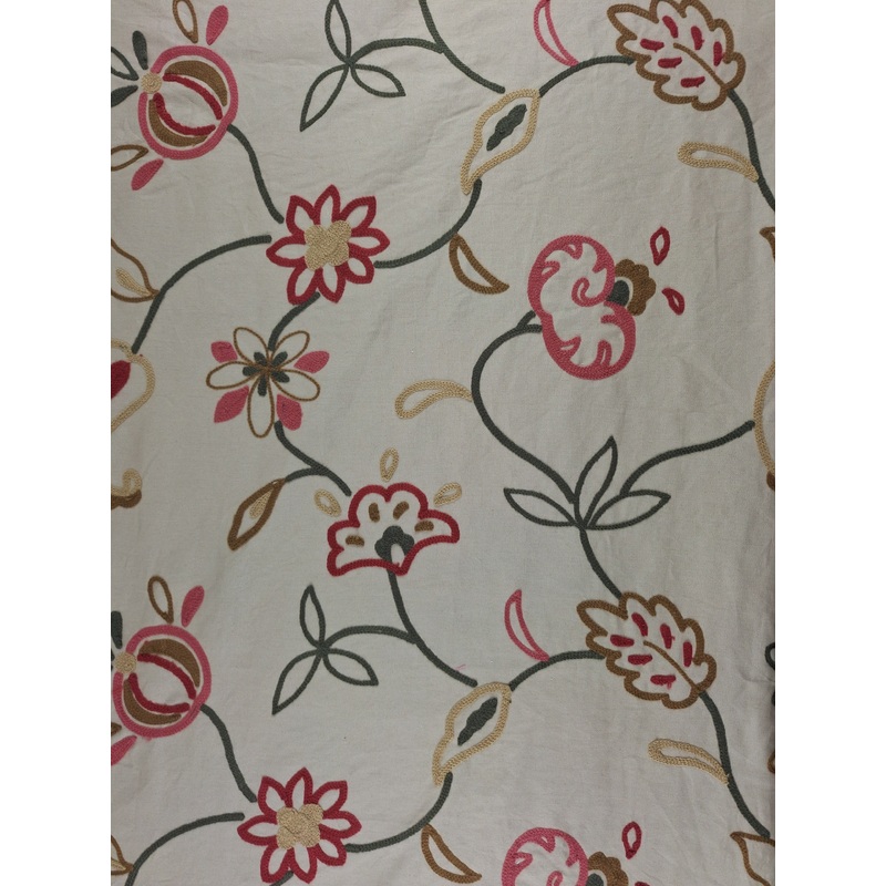 Floral and Vine 02609 Crewel Embroidered Fabric in Punch