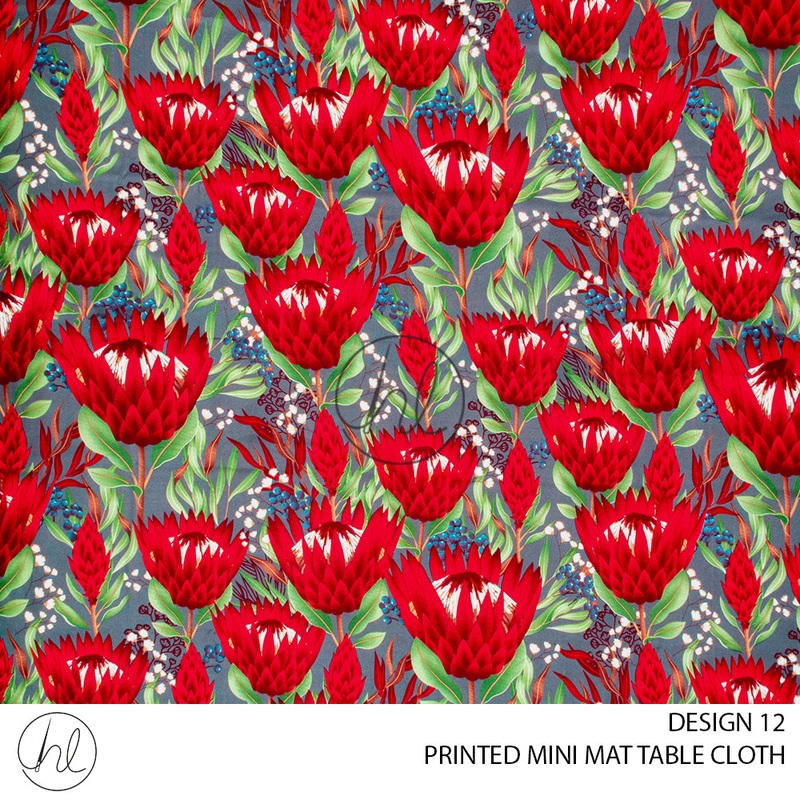 PRINTED MINI MATT TABLE CLOTH LJ RED/DGREY/FYNBOS 145X250